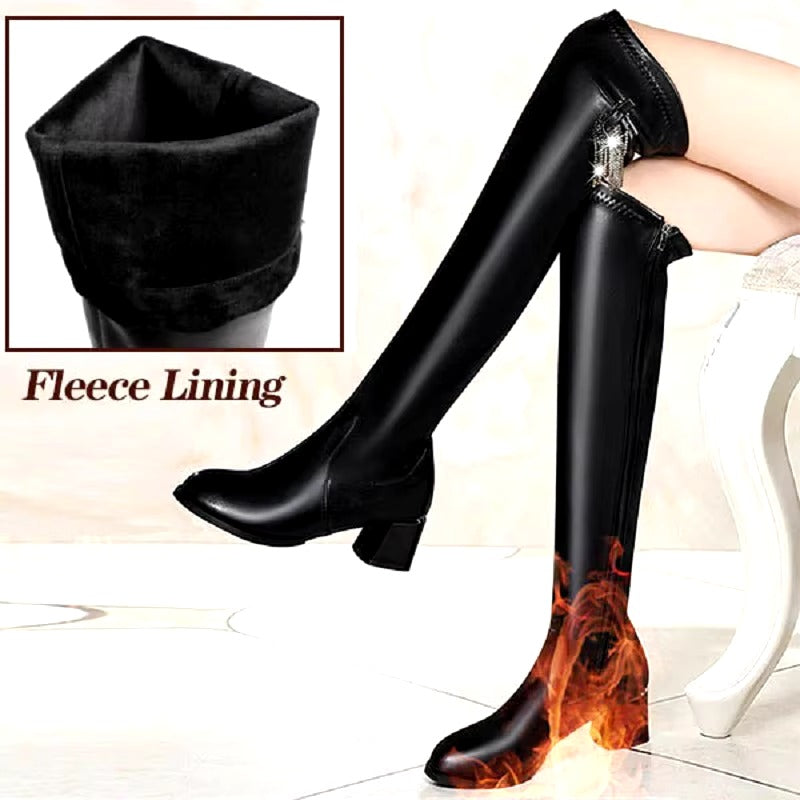 Bottes En Cuir Chaud Pour Femmes