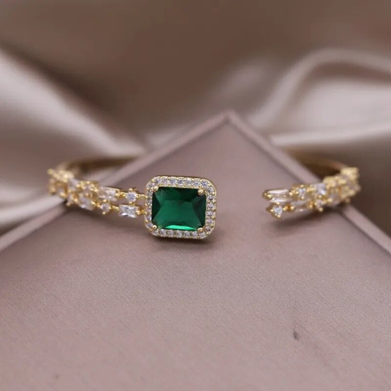 Bracelet with Emerald and Zirconias Plated in 14k Gold
