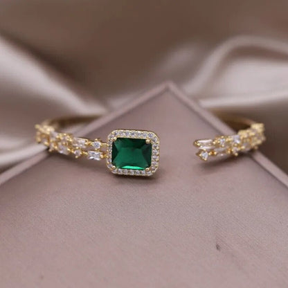 Bracelet with Emerald and Zirconias Plated in 14k Gold