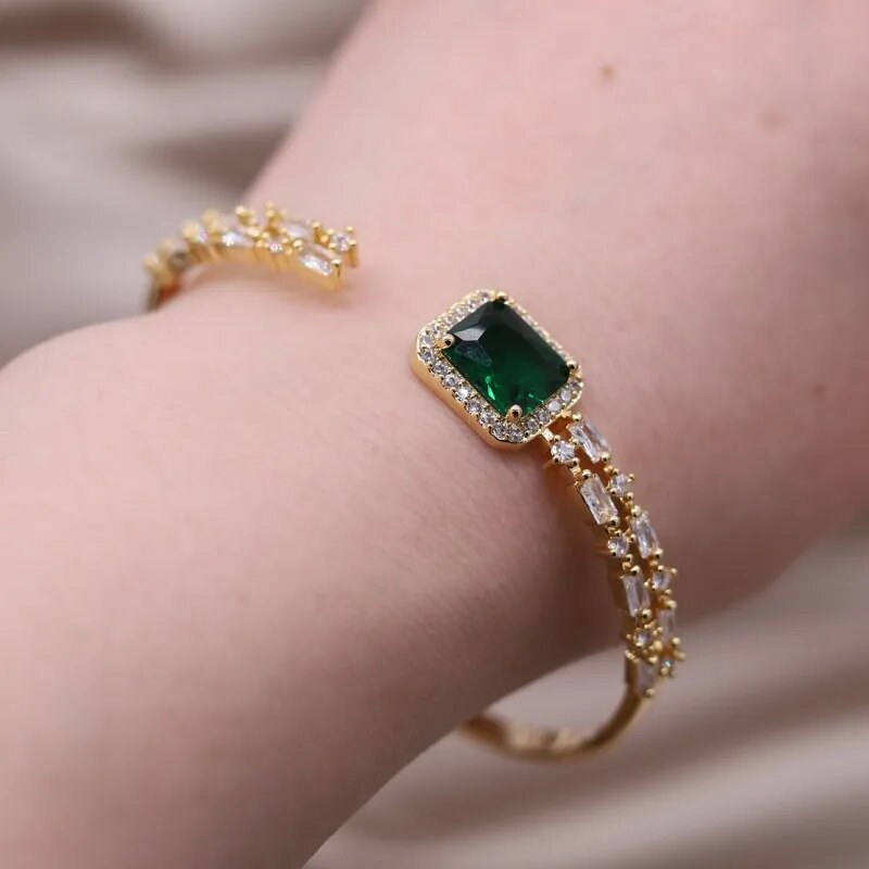 Bracelet with Emerald and Zirconias Plated in 14k Gold