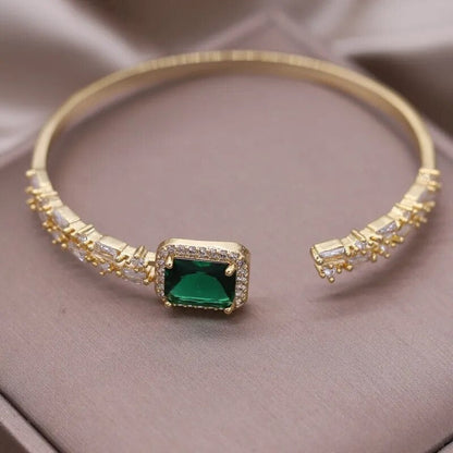 Bracelet with Emerald and Zirconias Plated in 14k Gold