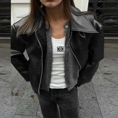 Leather jacket with elegant belt