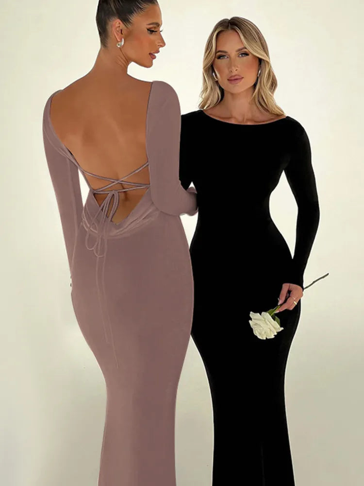 Long Sleeve Serenity Backless Maxi Dress