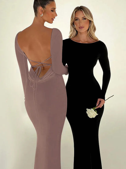 Long Sleeve Serenity Backless Maxi Dress