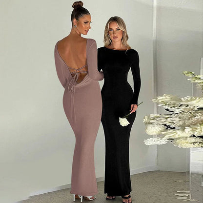 Long Sleeve Serenity Backless Maxi Dress