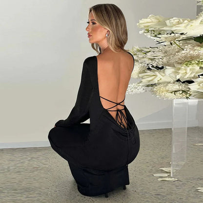 Long Sleeve Serenity Backless Maxi Dress