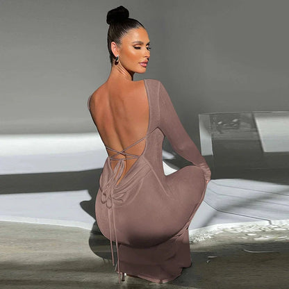 Long Sleeve Serenity Backless Maxi Dress
